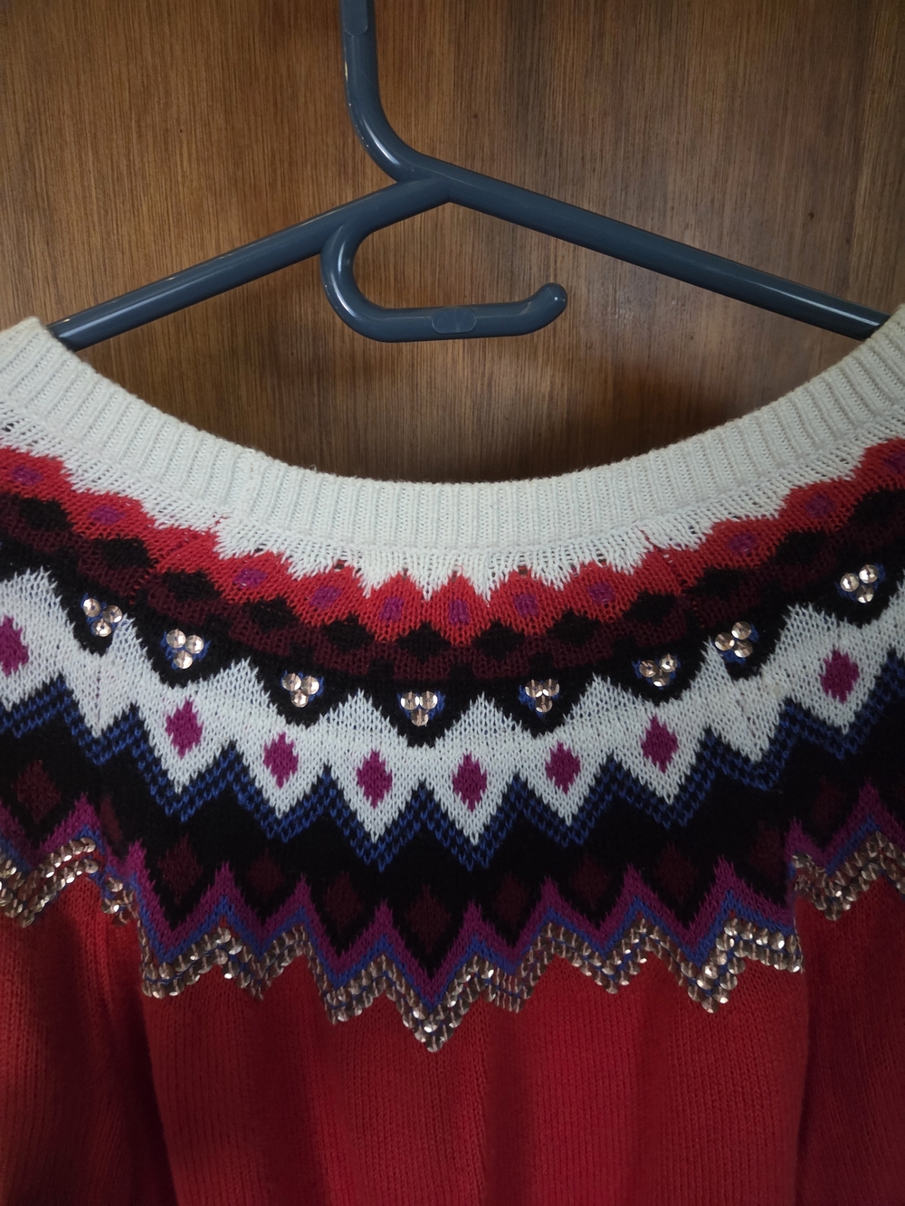 Old Navy Red Fair Isle Sequin Crewneck Sweater